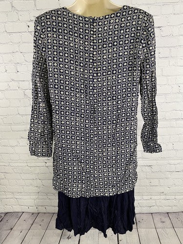 VTG Sharon Anthony Navy Blue White Long Sleeve Layered Shoulder Pad Dress Size 6