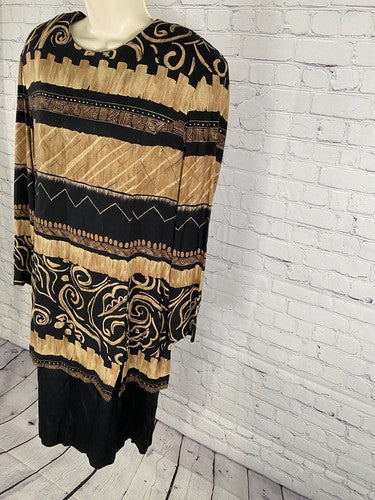 VTG KC Spencer Brown Black Shoulder Pads Layered Dress 16