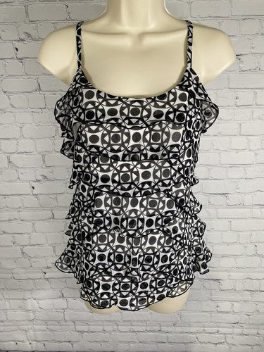 White House Black Market White Black Geometric Layered Frilly Spaghetti Strap XS