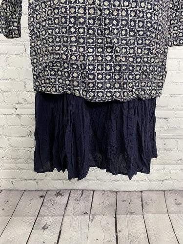 VTG Sharon Anthony Navy Blue White Long Sleeve Layered Shoulder Pad Dress Size 6