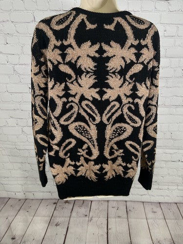 VTG Carriage Court Black Gold Pullover Long Sleeve Knit Sweater Women’s M