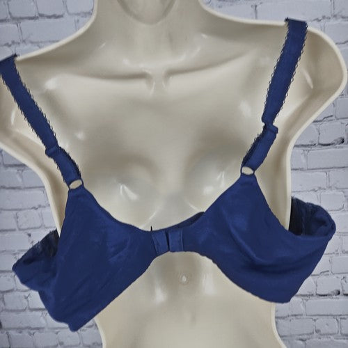 Sculptress Blue Floral Print Semi Sheer Lace Unlined Underwire Bra 40FF