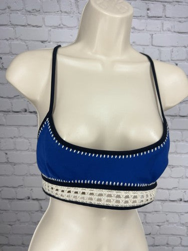 Victoria's Secret Blue Ivory Crochet Trim Racerback Bikini Swim Top S