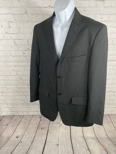 Evan Picone Black Vertical Striped Two Button Blazer Jacket Coat Men’s 40R