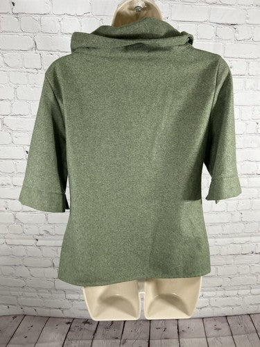 Little Houses Green Wool Button Up Lace Accent Knit Mock Neck Top Women’s M