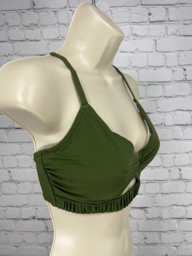 Shade & Shore Olive Green Ruched Underwire Cutout Bikini Swim Top 34D