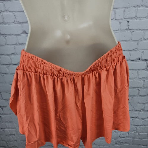 Luogongzi Orange 2 in 1 Flowy Elastic Waist Stretch Running Shorts L