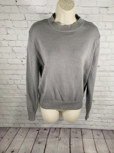 VTG Toffee Solid Gray High Neck Cable Knit Long Sleeve Pullover Sweater Large L