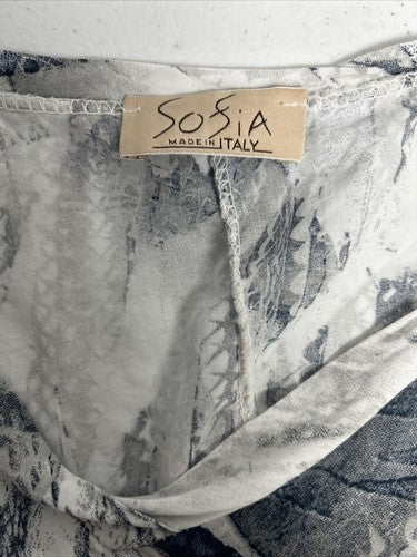 Sofia Women's Boxy Top Blue White Grey Made in Italy Roll Tab 3/4 Sleeves O/S