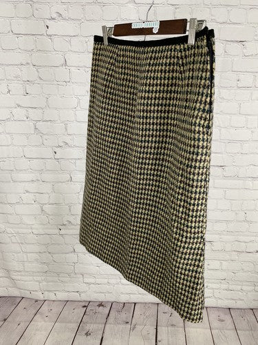 VTG Liz Claiborne Tan Houndstooth Side Zip Midi Length Straight Pencil Skirt 14