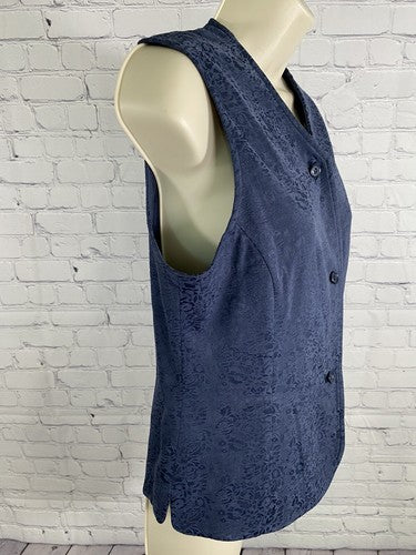VTG Petite Sophisticate Blue Floral 3 Button High V Neck Vest Womens Size 8
