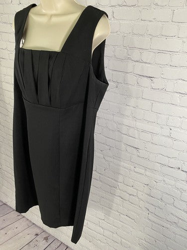 Perceptions Black Sleeveless Layered Front Square Neck Back Zip Shift Dress 14W