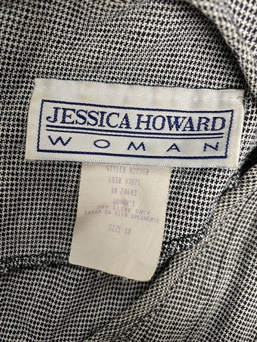 VTG Jessica Howard Black White Check Short Sleeve Shoulder Padded Dress 18