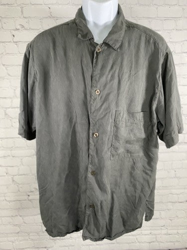 OFY Dark Gray 100% Tencel Casual Short Sleeve Collared Button Up USA LA Men’s XL