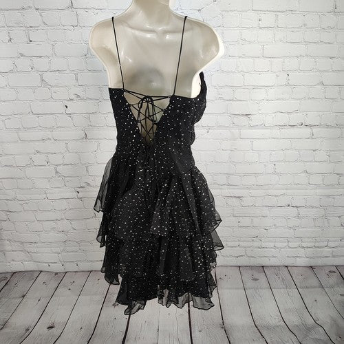 VTG Susan Roselli Vijack Polka Dot Tiered Criss Cross Blackless Dress Size 5/6