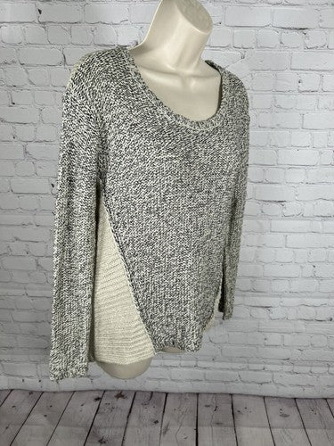 RD Style Knitted Pullover Sweater Ivory Black Long Sleeve Acrylic/Cotton Women S