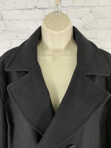 Towne by London Fog Black 6 Button Wool Blend Coat Zip Pockets Size M Medium
