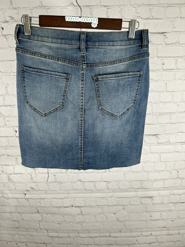 NWT NY&C Distressed Plaid Cut Outs Medium Wash Denim Short Jean Pencil Skirt 2