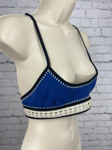 Victoria's Secret Blue Ivory Crochet Trim Racerback Bikini Swim Top S