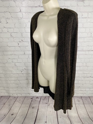 VTG S.L. Fashions Petite Black Gold Metallic Long Sleeve Open Front Cardigan 6P