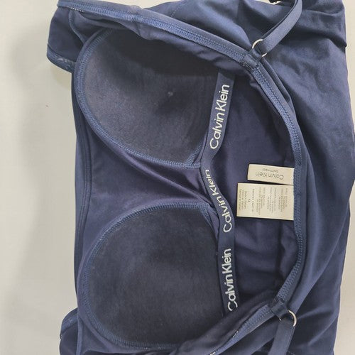 Calvin Klein Navy Blue Ruched Square Neck One Piece Swimsuit Bathing Suit 12
