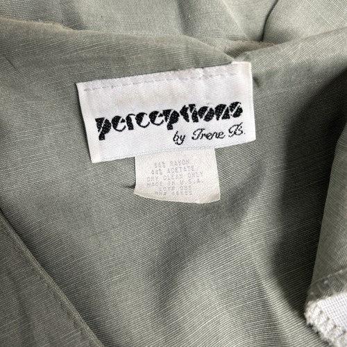 VTG Perceptions By Irene B Green Shoulder Padded Button Up Embellished Blouse 14