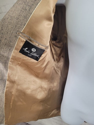 Andre Villard Paris Beige Gray Sport Coat Blazer Textured Silk Blend Size 42R