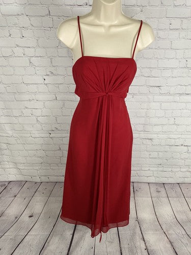 Bill Levkoff Red Pleated Front Sleeveless Midi Length Sheath Dress 4