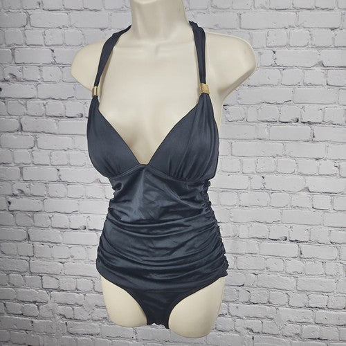 Victoria's Secret Black Ruched Halter One Piece Swimsuit Bathing Suit M