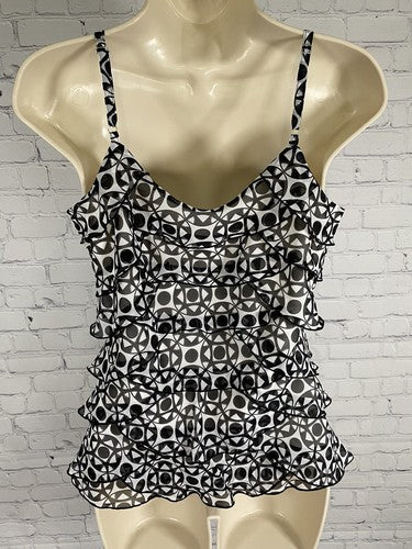 White House Black Market White Black Geometric Layered Frilly Spaghetti Strap XS