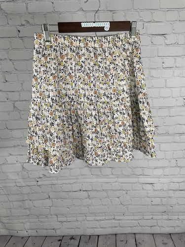 Minkpink White Colorful Floral Elastic Waist Layered Pleated Ruched Skirt M