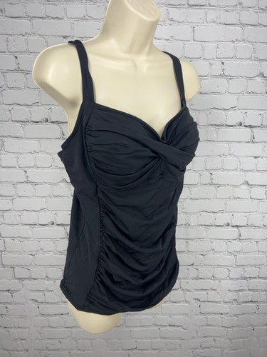 Soft Surroundings Sunsets Black Ruched Twist Front Tankini Swim Top L