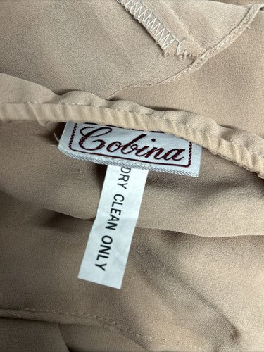 VTG Cobina Light Brown Sleeveless Beaded Neckline Belted Semi Sheer Dress XS