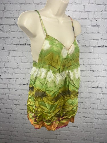 Banana Republic Green Tie Dye 100% Silk V Neck Spaghetti Strap Cami Top S
