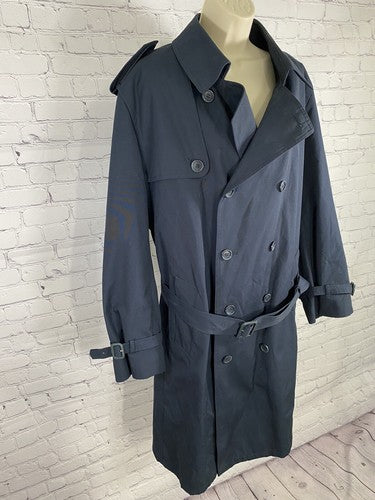 VTG Oleg Cassini Navy Blue Double Breasted Collared Belted Coat Jacket 46R