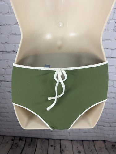 Aerie Olive Green Cream Trim Tie Front High Rise Bikini Swim Bottoms XS
