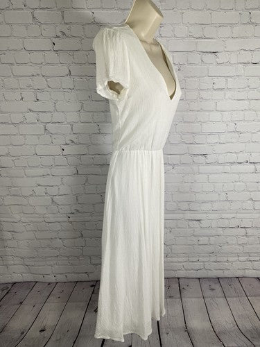 WAYF Where Are You From White Short Sleeve Elastic Waist Flowy Midi Dress XS