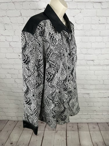 Jordan Woman Black White Vegan Leather Collar/Sleeve Cuffs/Buttons Button Up 16W