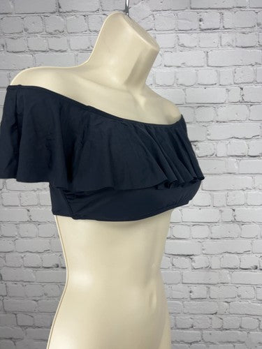 Pick Pink Black Ruffle Off the Shoulder Flounce Bikini Swim Top S