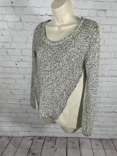 RD Style Knitted Pullover Sweater Ivory Black Long Sleeve Acrylic/Cotton Women S