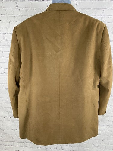 Andrew Fezza Light Brown Faux Suede 3 Button Blazer Jacket Super Soft 48 READ