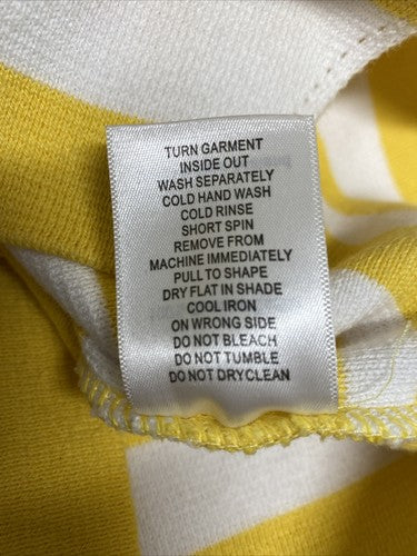 Optimum NZ White Yellow Striped 3/4 Sleeve Cape Collared 3 Button Knit Sweater S