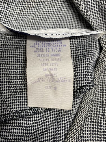 VTG Jessica Howard Black White Check Short Sleeve Shoulder Padded Dress 18