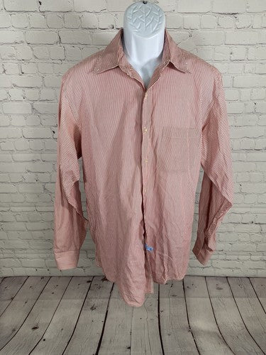 Brooks Brothers 346 Red White Striped Long Sleeve 100% Cotton Button Up Shirt L