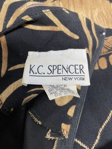 VTG KC Spencer Brown Black Shoulder Pads Layered Dress 16