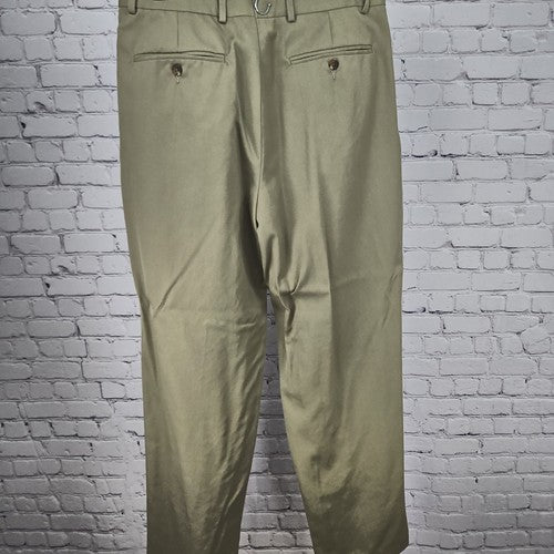 VTG Eddie Bauer Khaki 100% Wool Pleated Straight Leg Dress Pants 33x32 (30X34)
