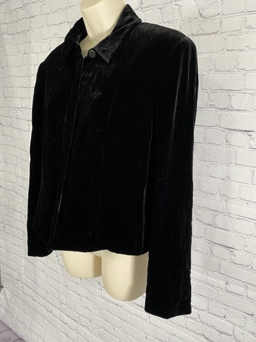 Vintage Valerie Stevens Black Silk Blend Velour Zip Up Collared Formal Jacket 8
