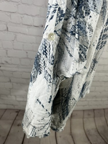 Sofia Women's Boxy Top Blue White Grey Made in Italy Roll Tab 3/4 Sleeves O/S