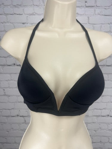 Victoria's Secret PINK Black Plunge Push Up Padded Halter Tie Bikini Top Size S
