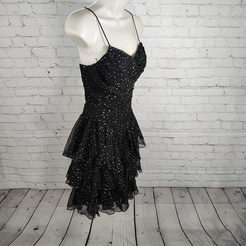 VTG Susan Roselli Vijack Polka Dot Tiered Criss Cross Blackless Dress Size 5/6